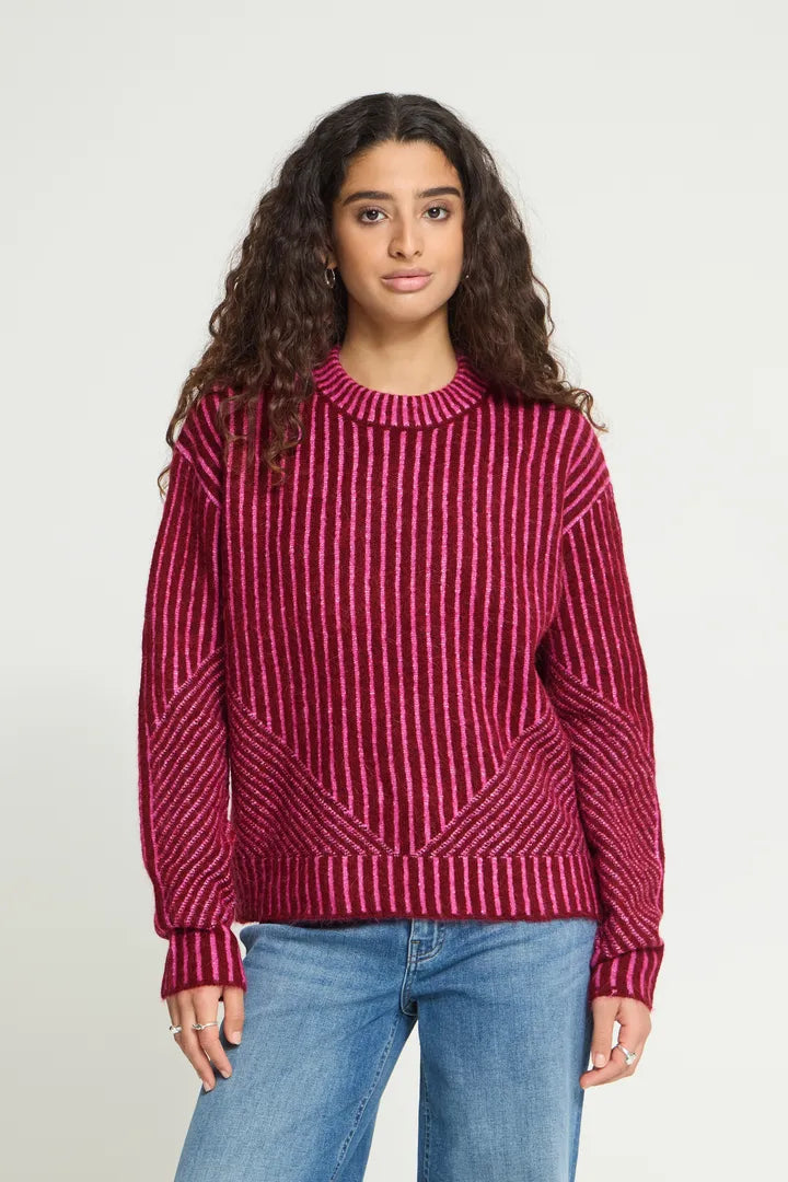 ICHI IHKAMARA LS STRIPE5 Jumper Wine/Pink Mix