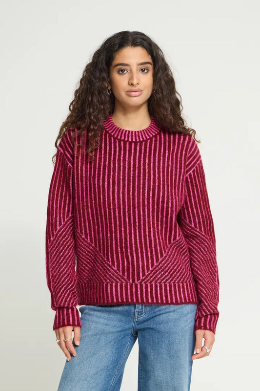 ICHI IHKAMARA LS STRIPE5 Jumper Wine/Pink Mix