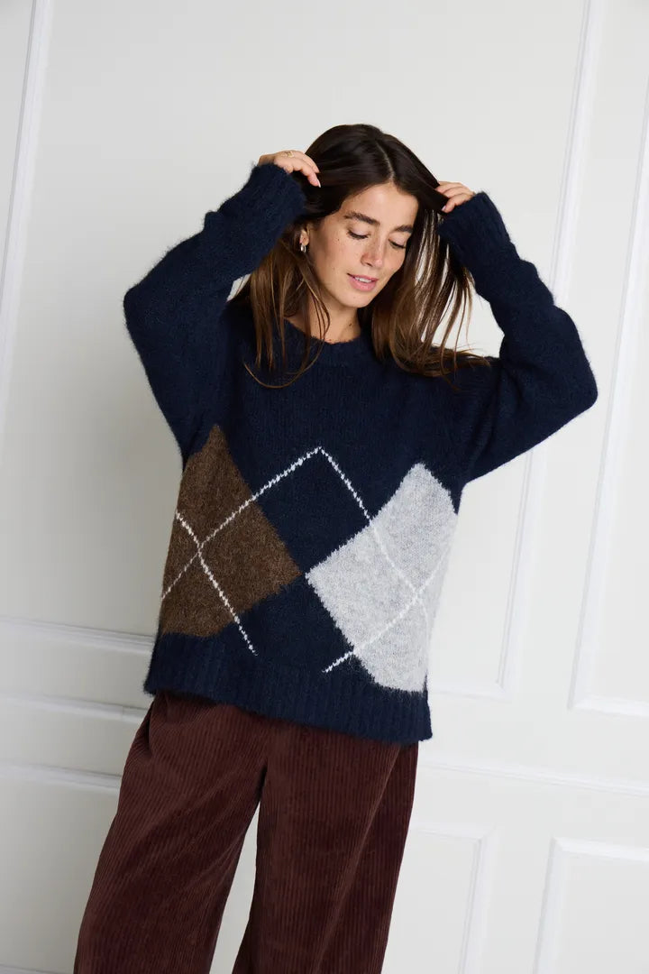 ICHI IHBAYANA LS Cardigan - Navy Mix.