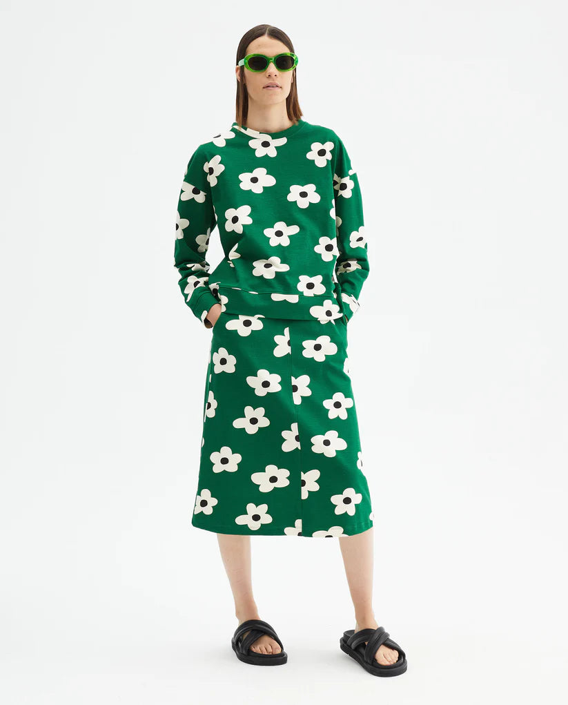 Compania Fantastica Skirt-Cotton spot A line with pocket-Green/Cream