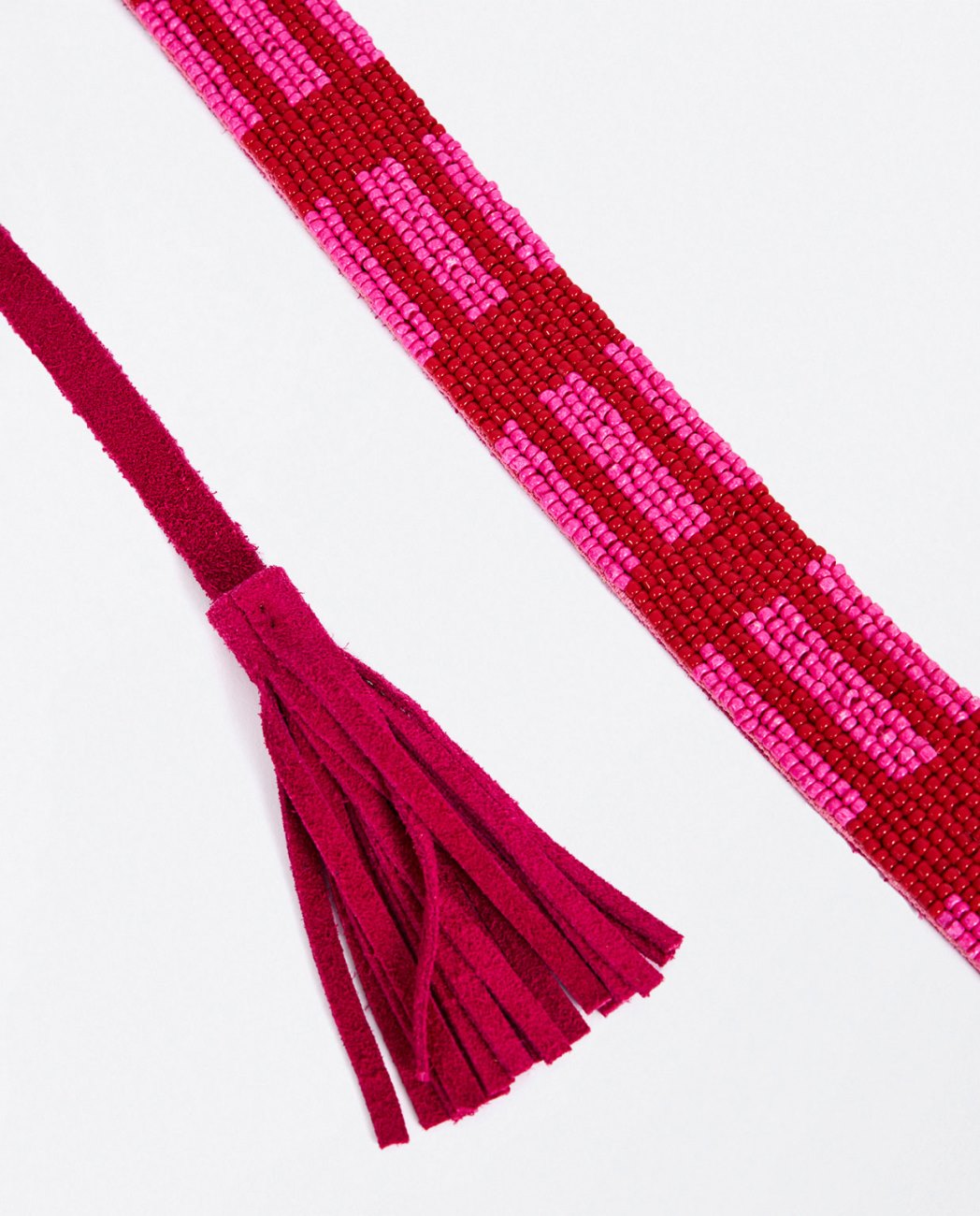 Surkana Embroidered belt+striped beads/bows-Fuchsia