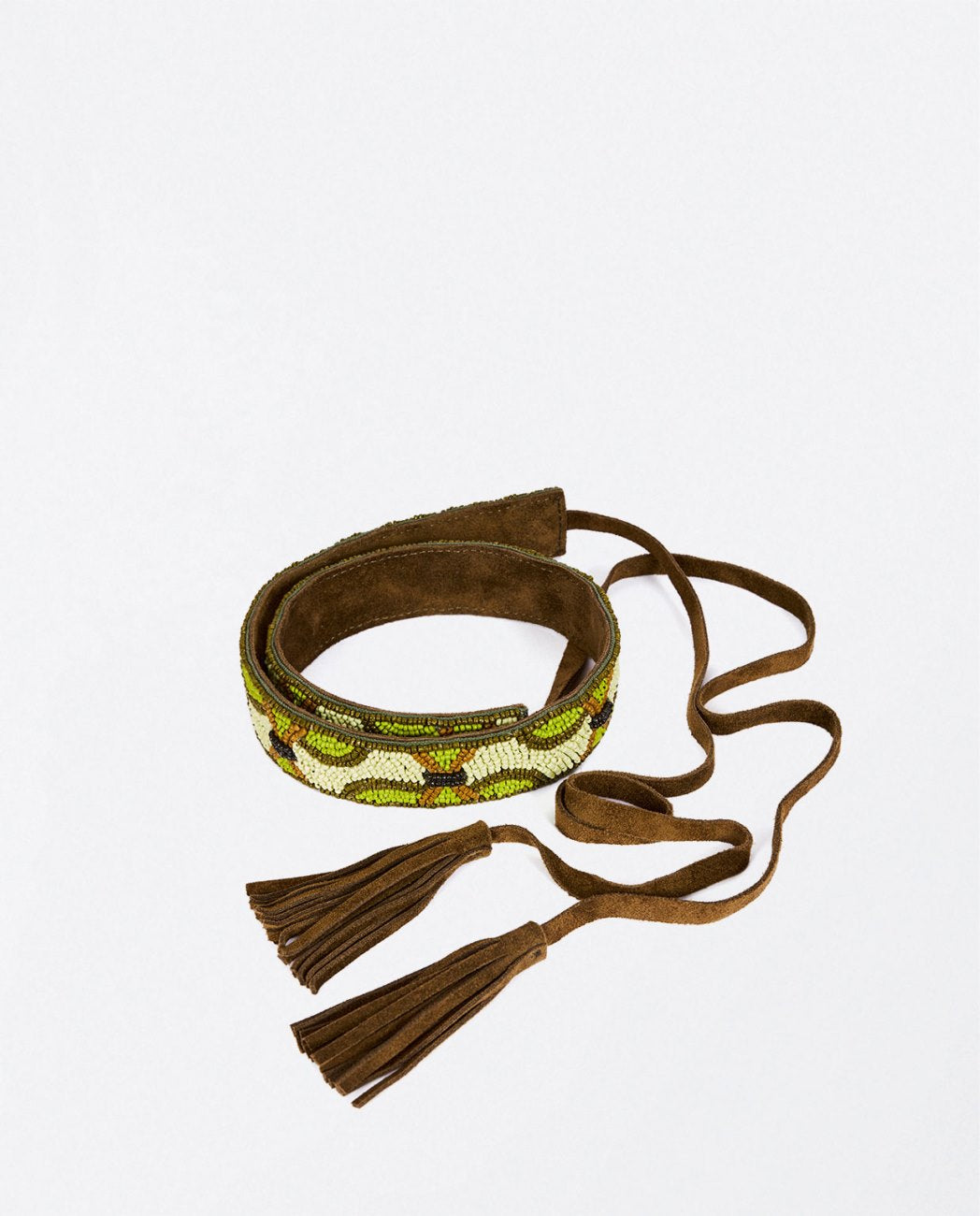 Surkana Embroidered beaded belt+bow circles-Khaki