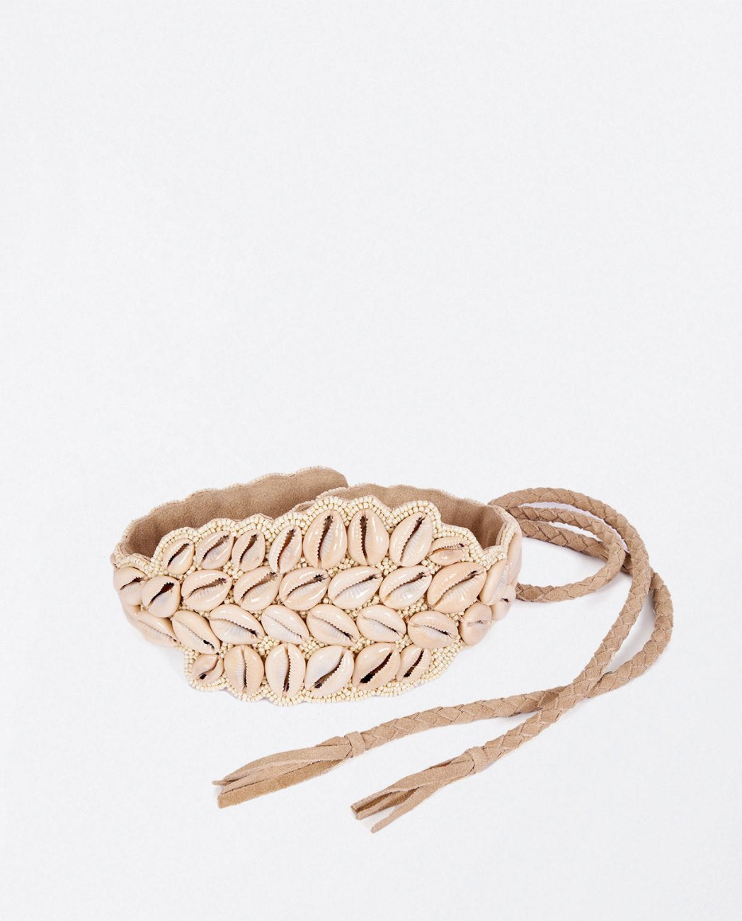 Surkana Embroidered shells belt+bow-Ecru