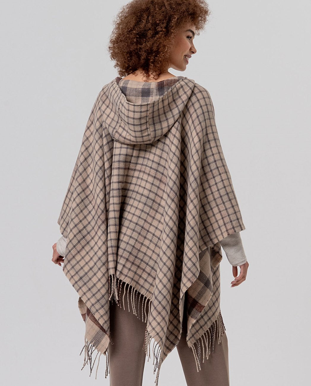 Surkana Hooded poncho - Beige Mix.