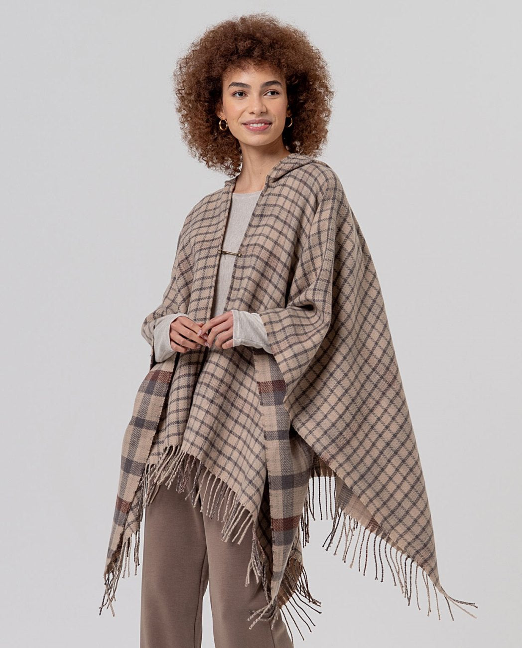 Surkana Hooded poncho - Beige Mix.