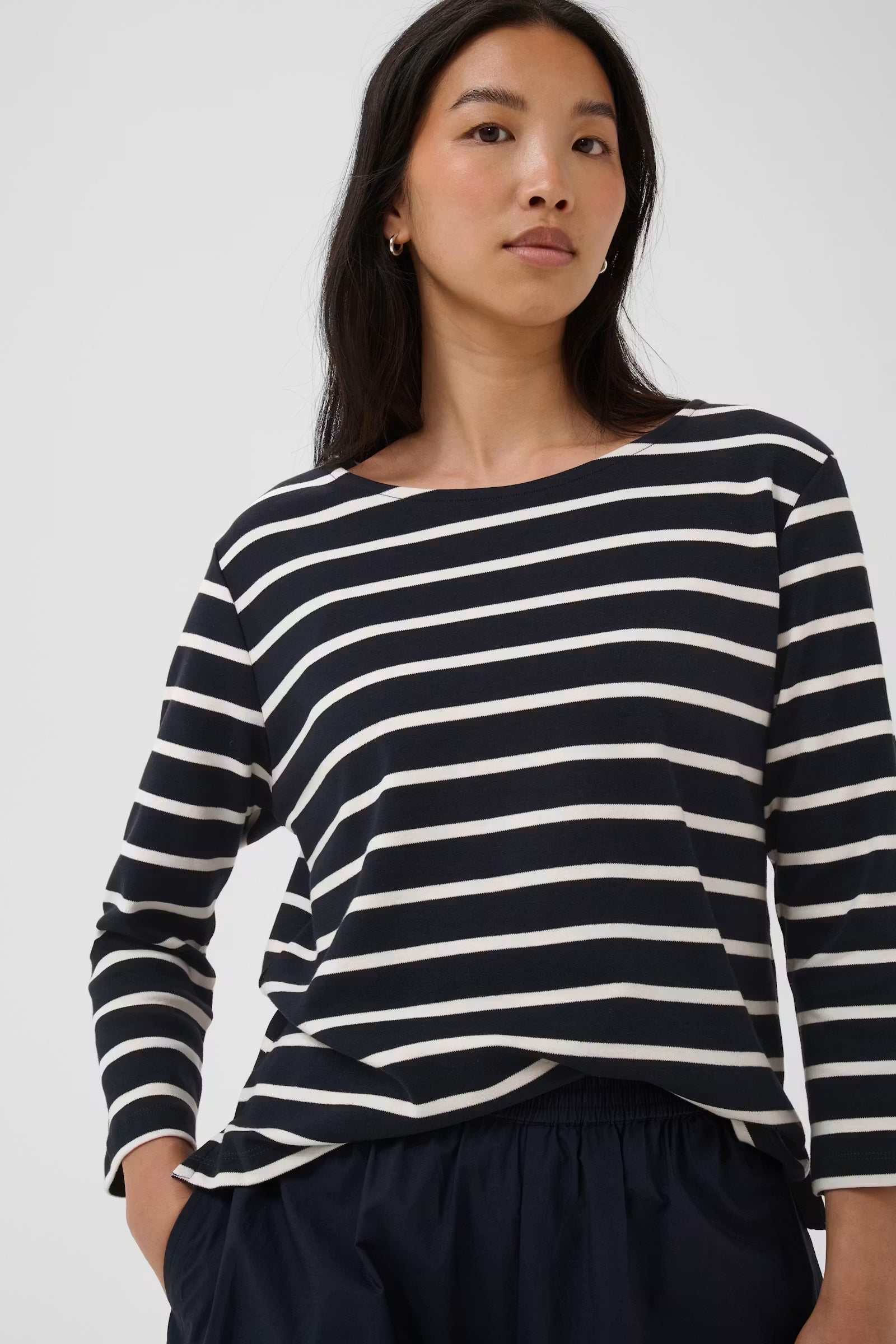 Part Two NelaPW Long Sleeve T/Shirt - Navy & White Stripe.