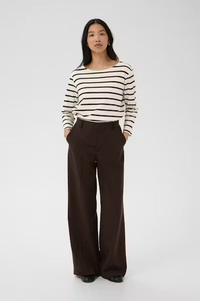 Part Two NelaPW Long Sleeve Top - Brown & White Stripe.