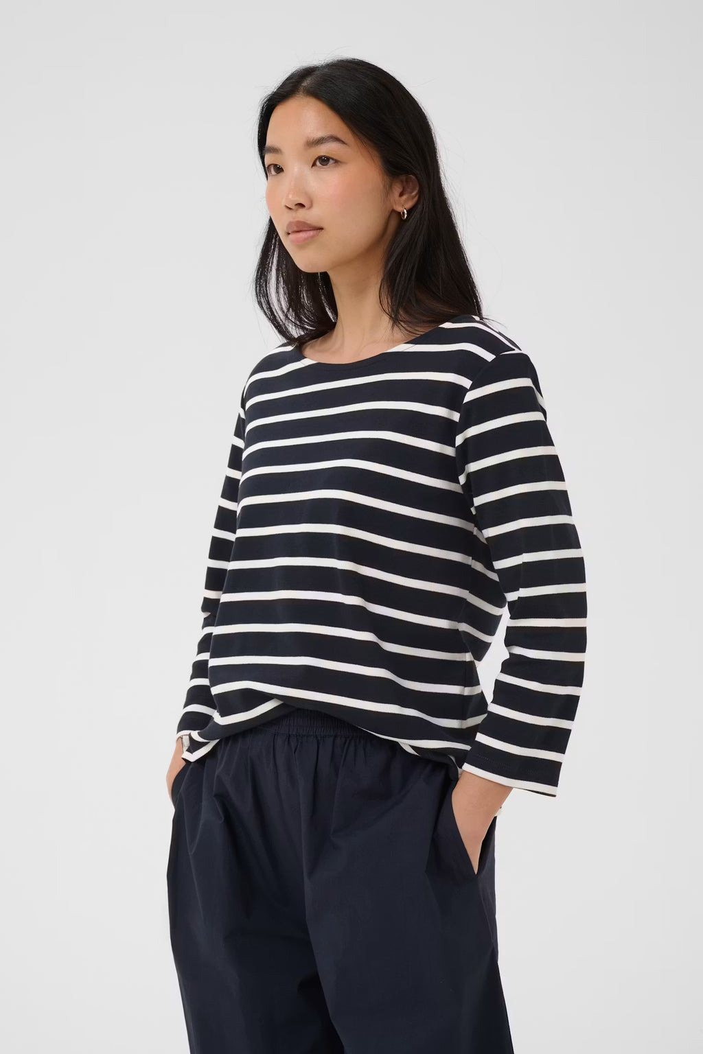 Part Two NelaPW Long Sleeve T/Shirt - Navy & White Stripe.