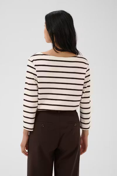 Part Two NelaPW Long Sleeve Top - Brown & White Stripe.