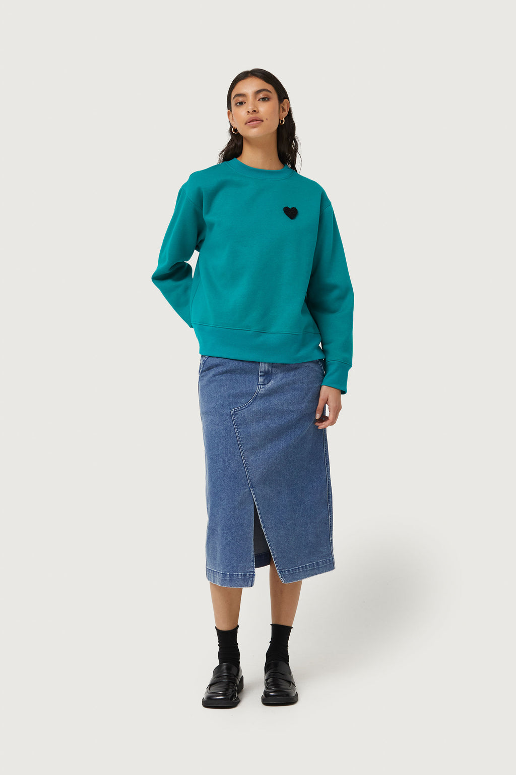 CF 43C/12009 Green Patch Sweatshirt-Blue Heart