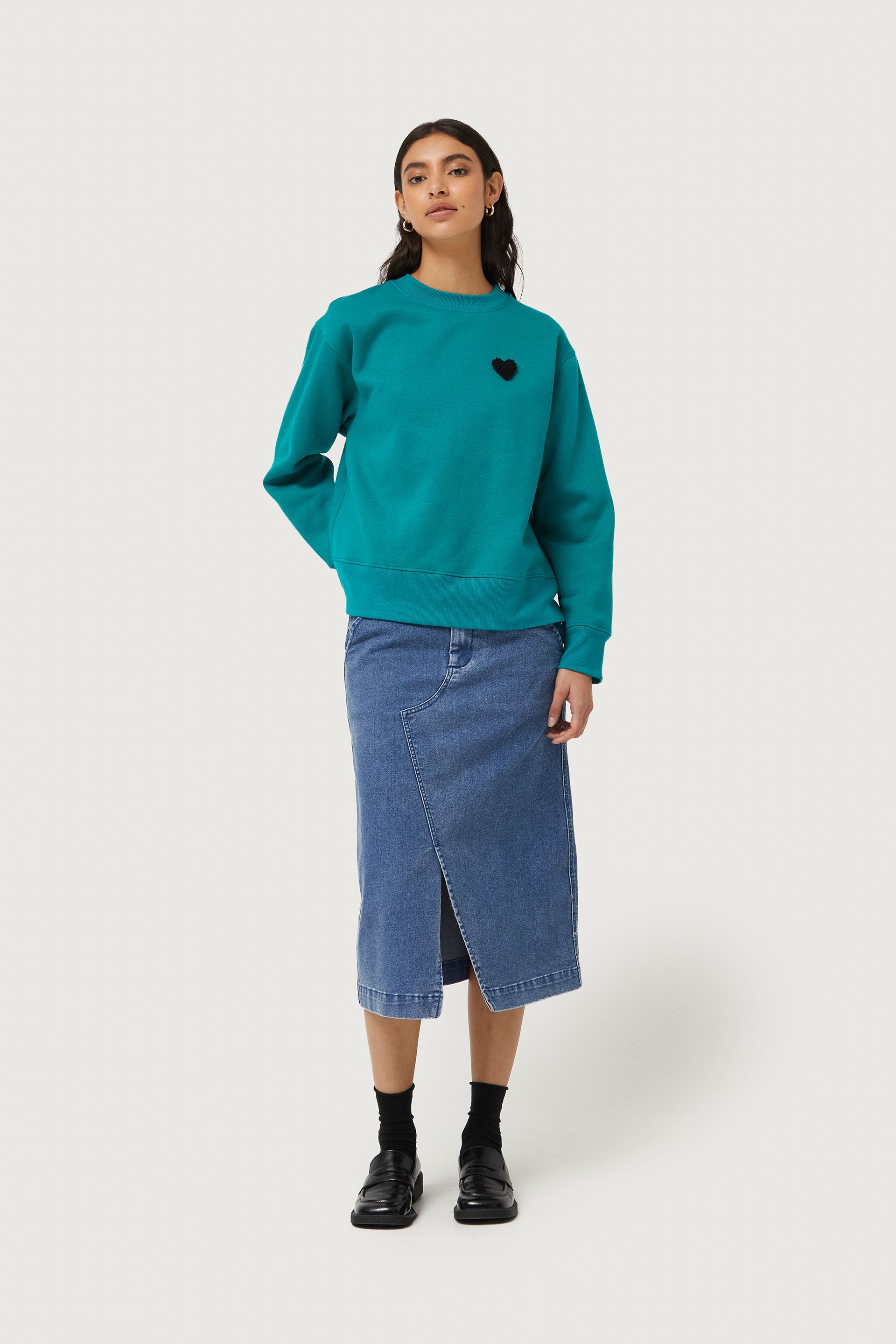 CF 43C/12009 Green Patch Sweatshirt-Blue Heart