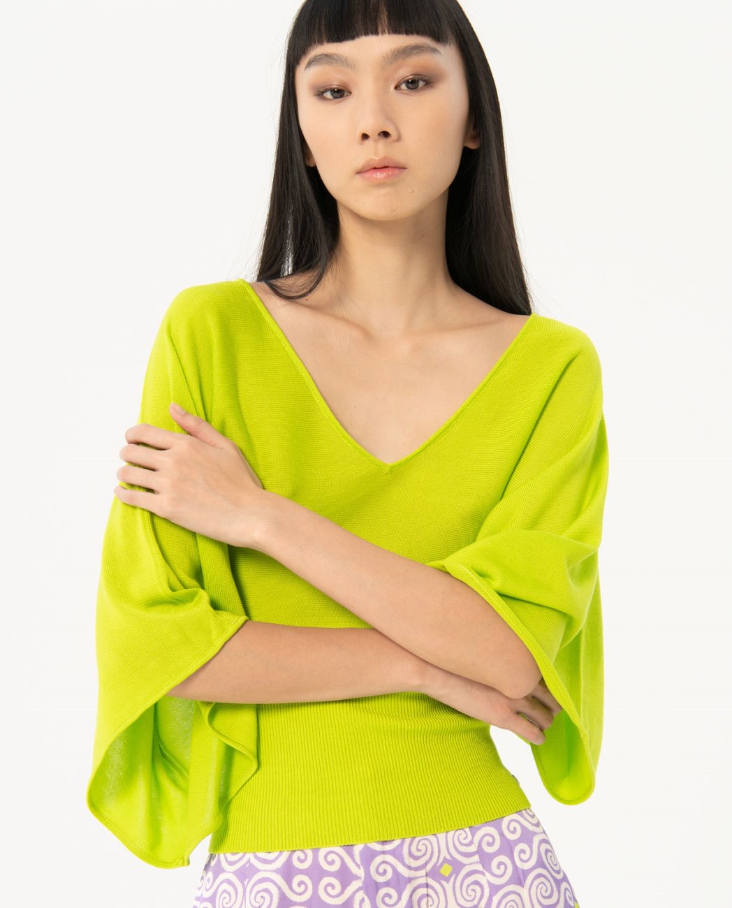 Surkana V-neck jumper kimono sleeve-Acid Green