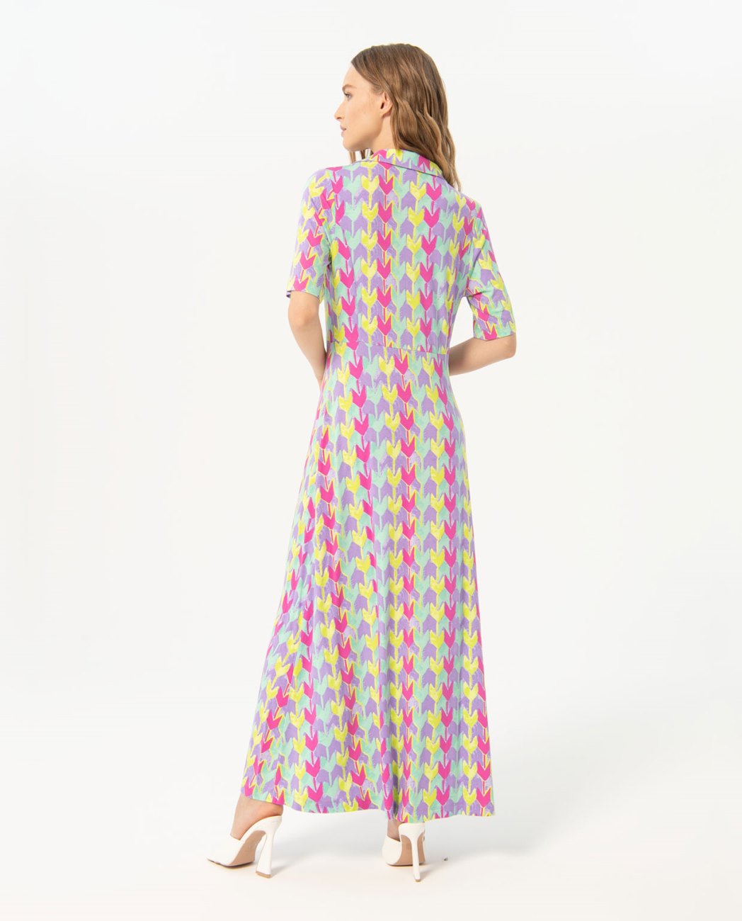 Surkana Long dress with short sleeve lapels-Multi