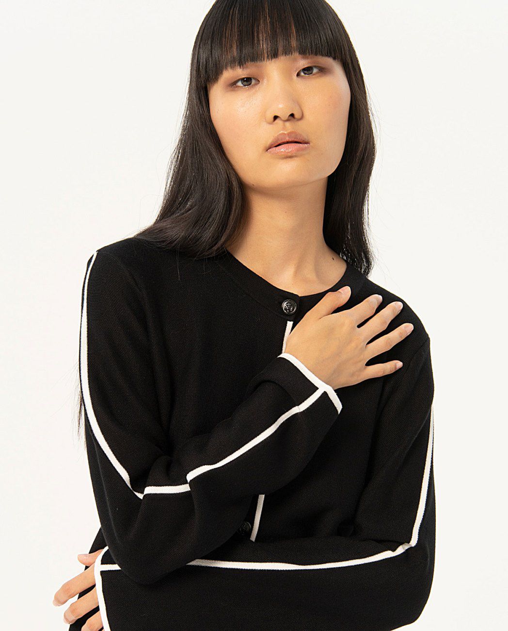 Surkana Cardigan-Black w white stripe