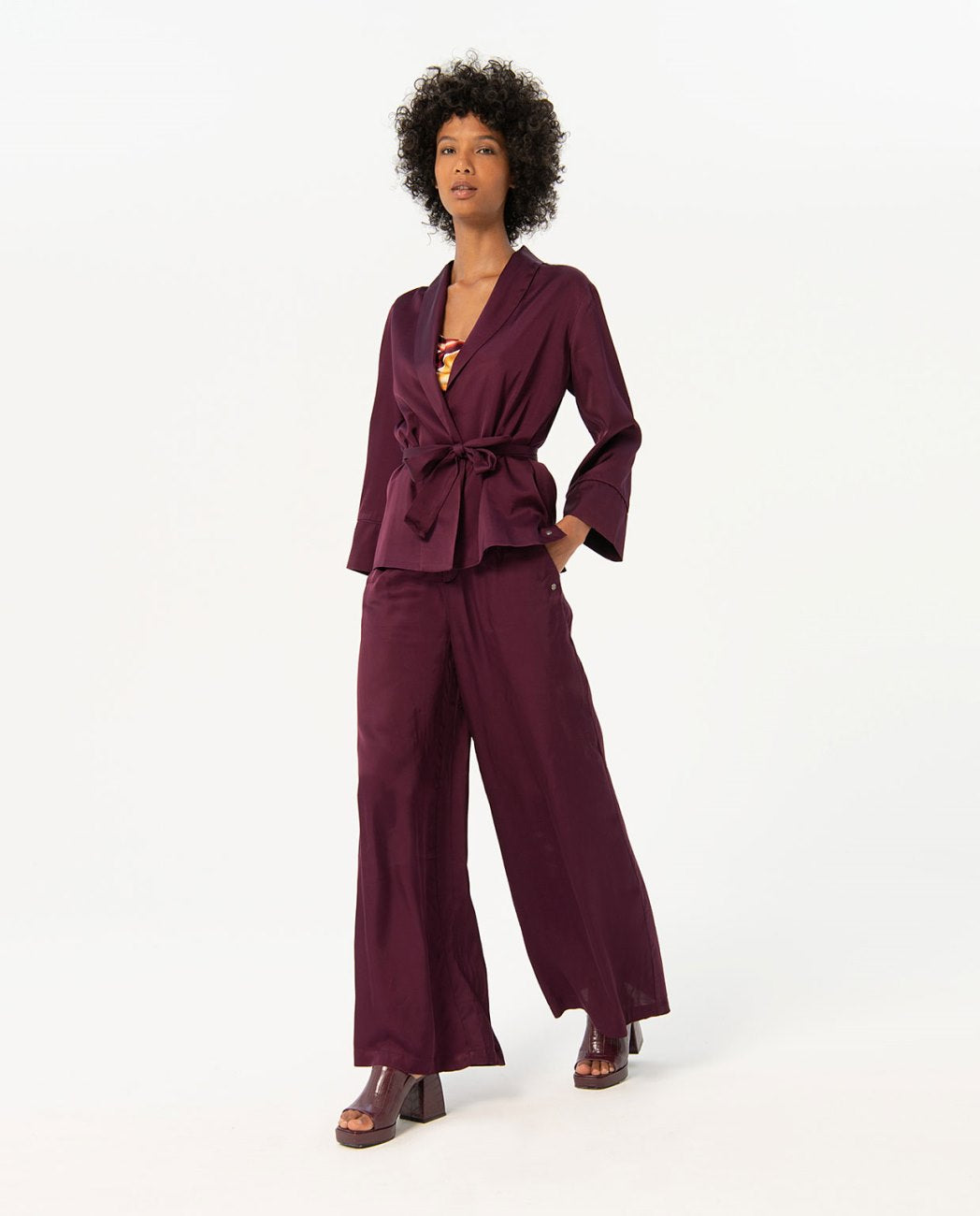 Surkana Wide long trousers-Maroon