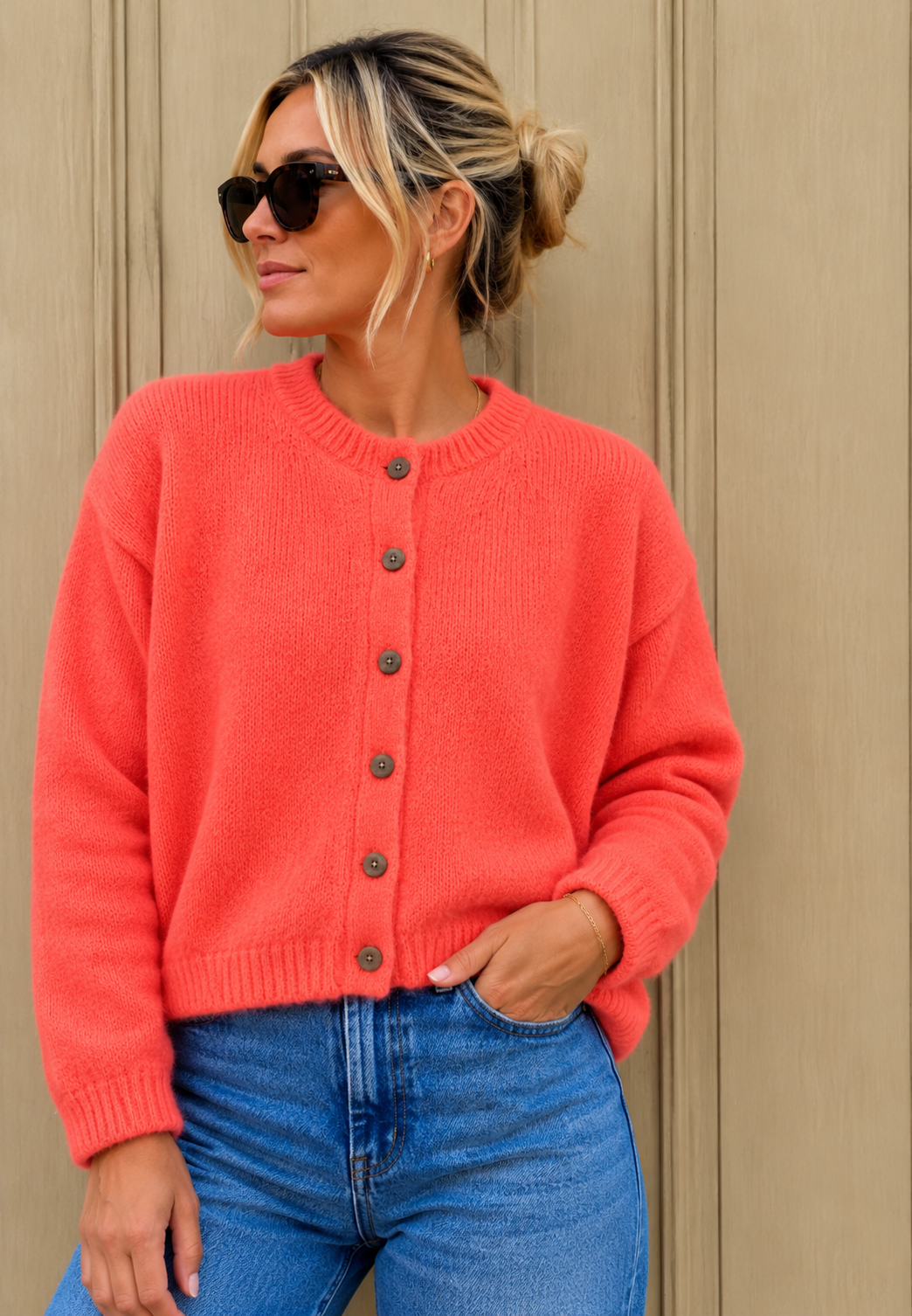 Sophie Kid Mohair Cardigan - Coral.