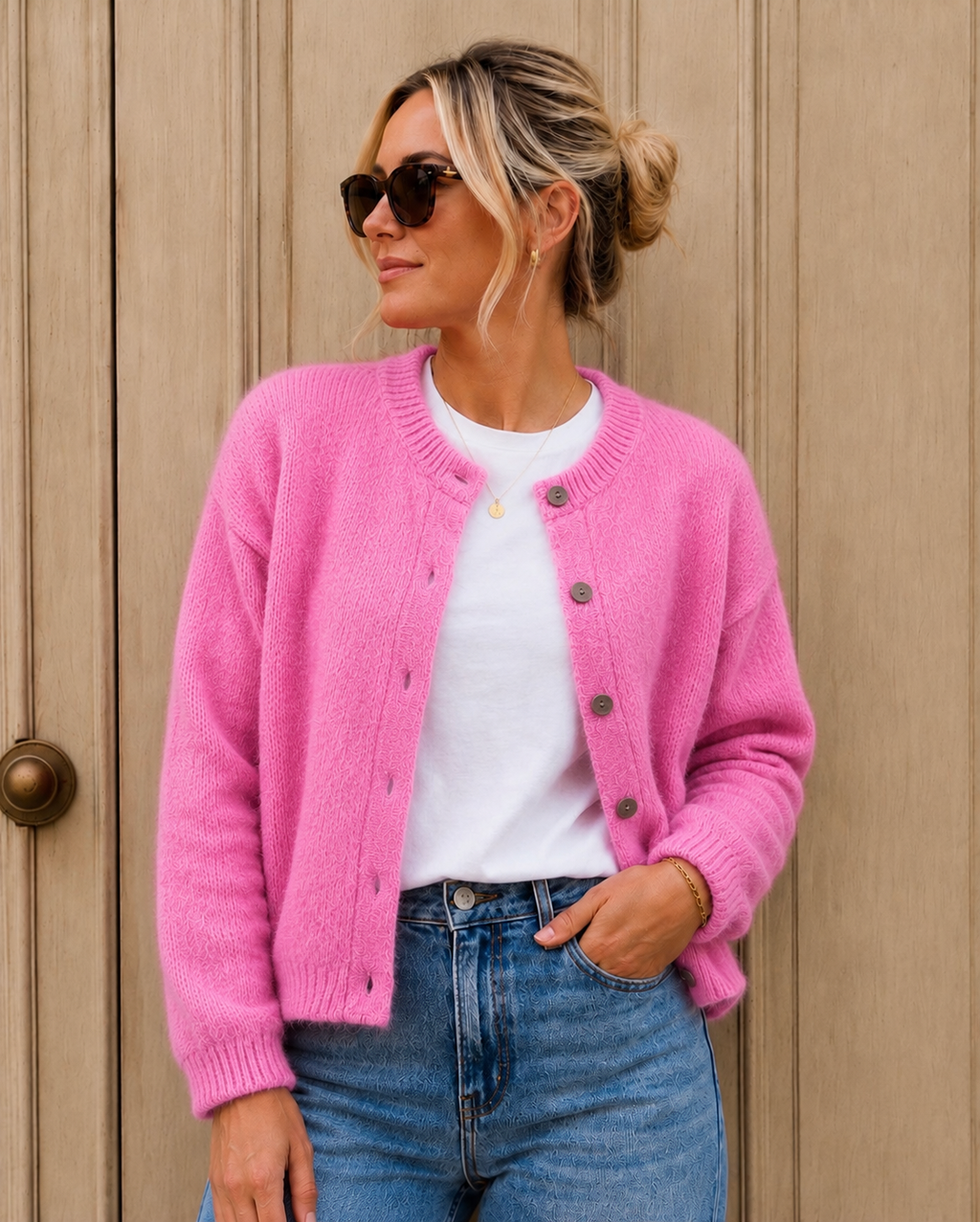 Sophie Cardigan with Kid Mohair - Soft Pink.