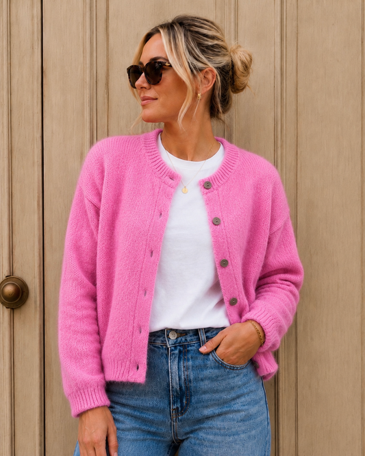 Sophie Cardigan with Kid Mohair - Soft Pink.