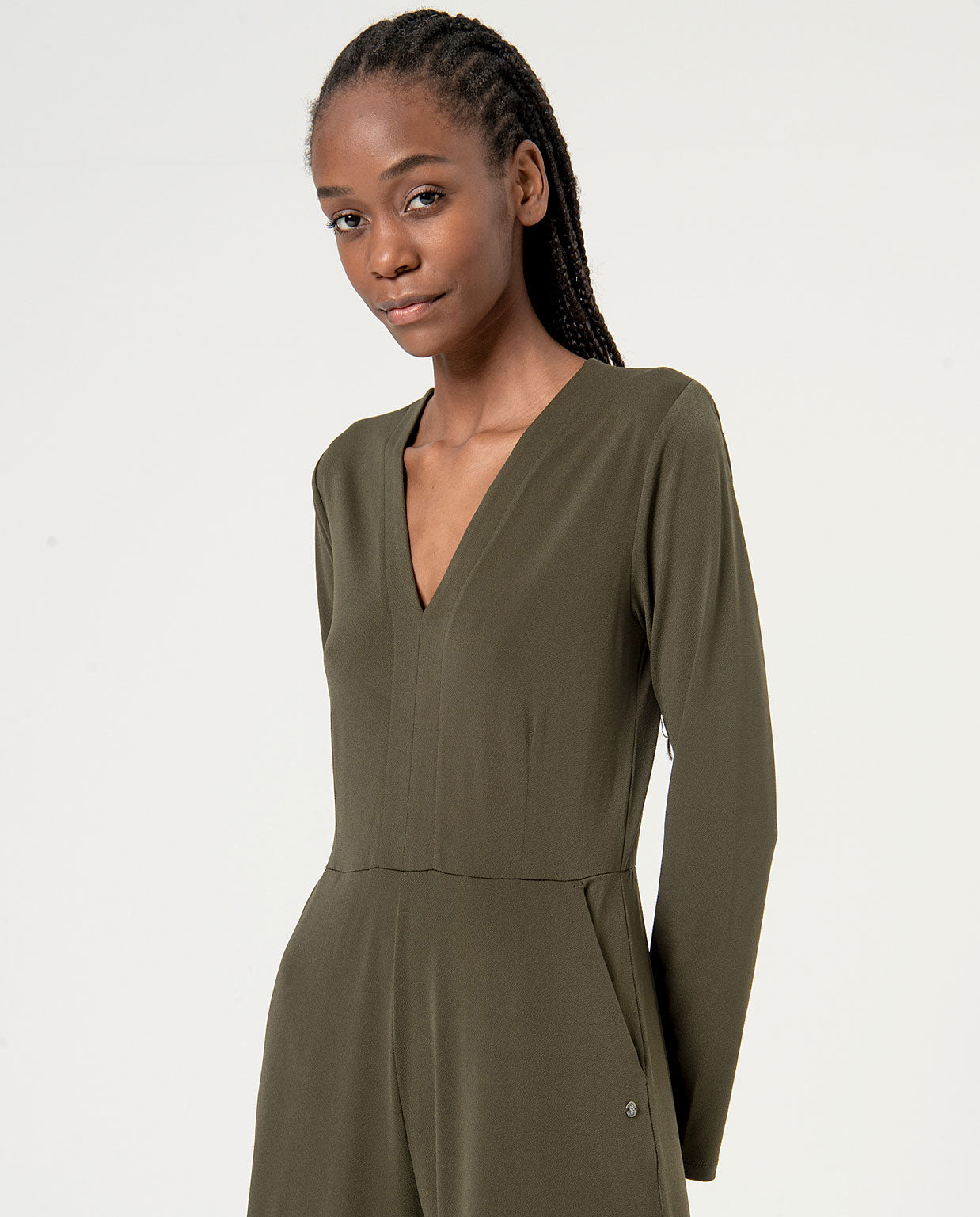 Surkana V-Neck Jumpsuit. Khaki