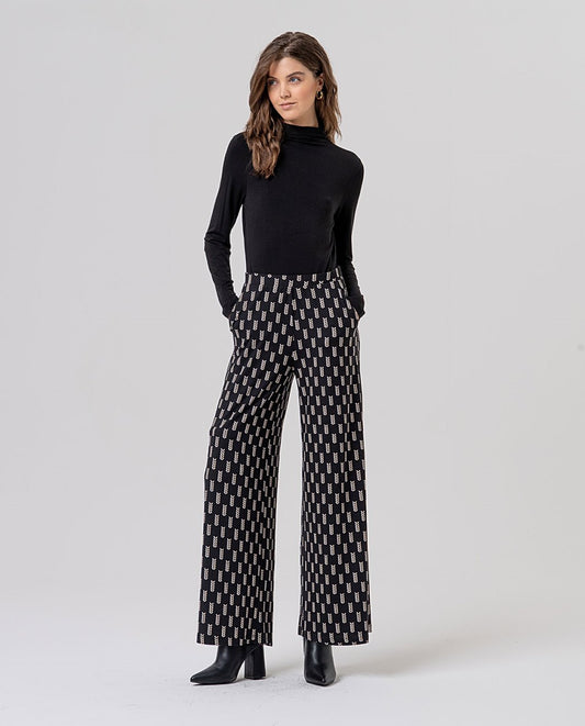 Surkana Straight & Wide Leg Trousers - Black Mix.