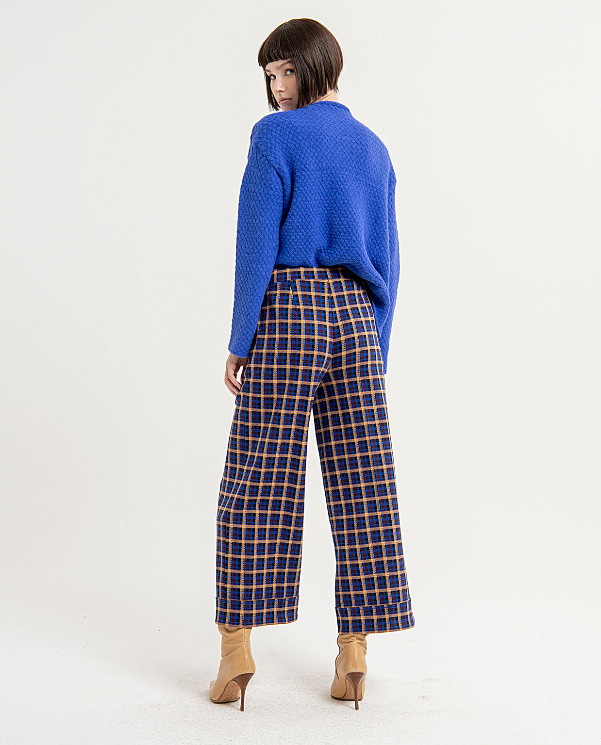 Surkana Crop style pants turn-up hem-Blue