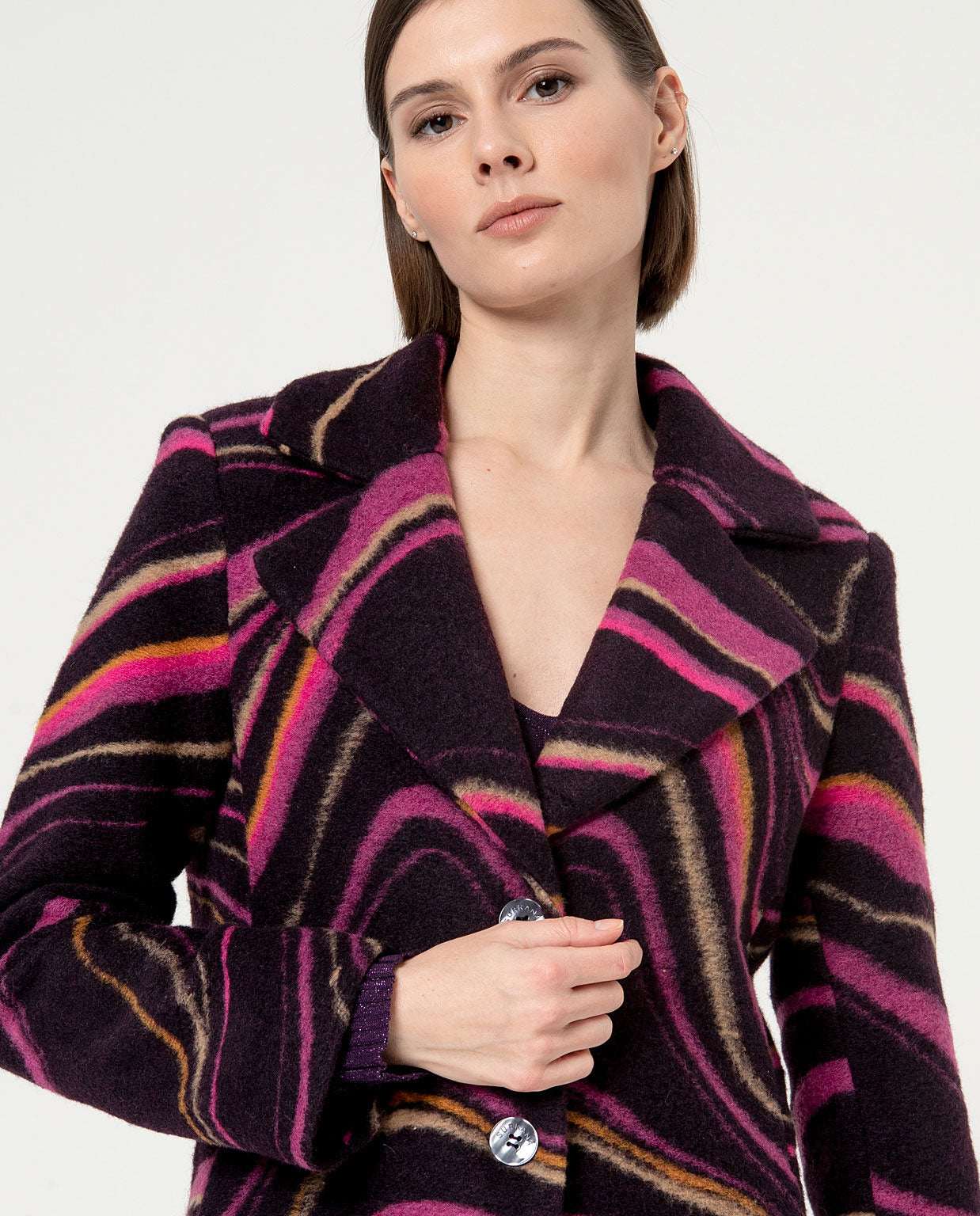 Surkana Oversize Wave Print Coat Purple