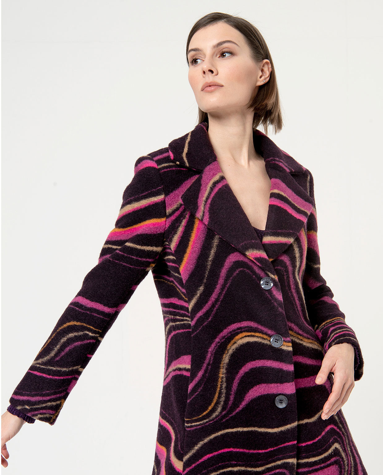 Surkana Oversize Wave Print Coat Purple