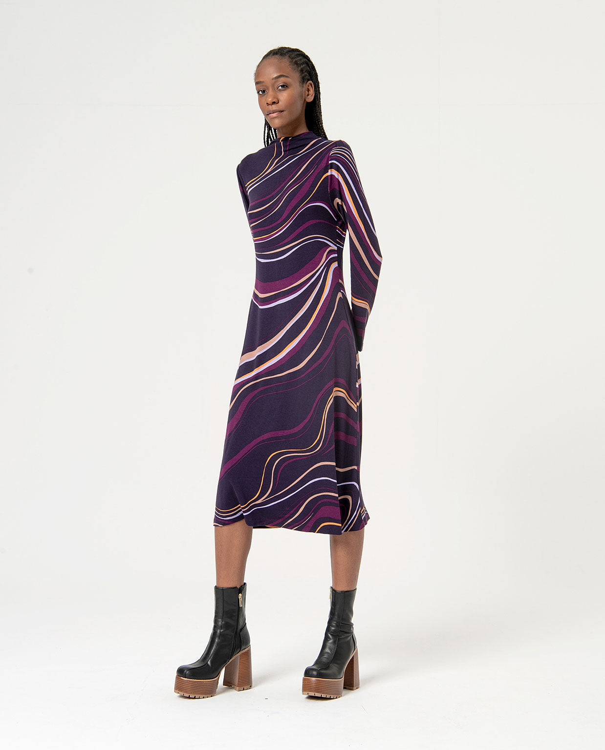 Surkana Printed Dress Midi Stretch  Purple