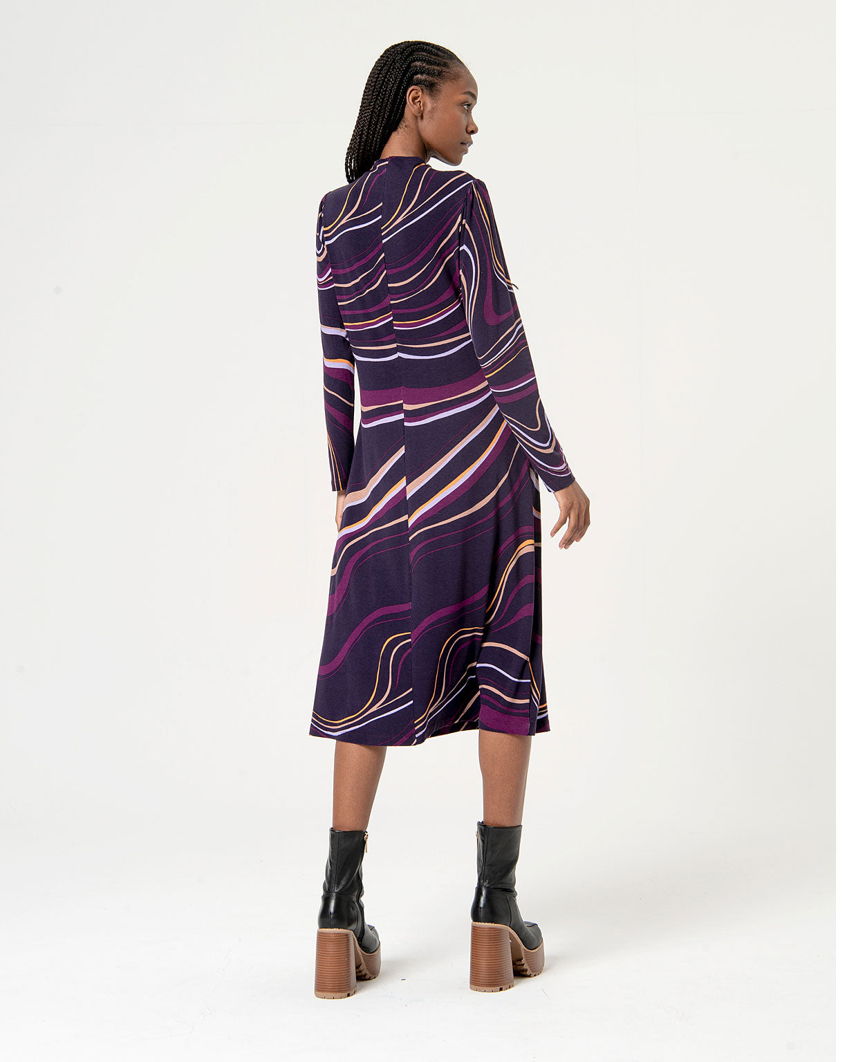 Surkana Printed Dress Midi Stretch  Purple