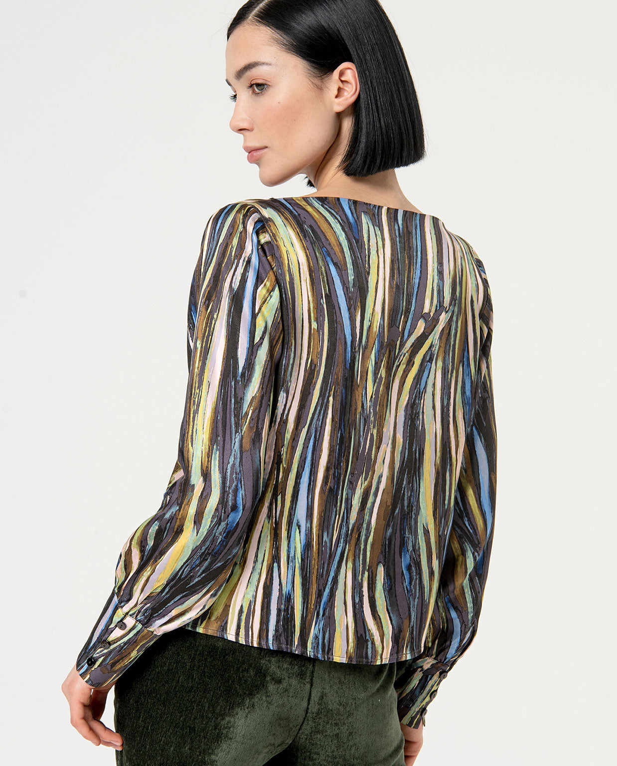 Surkana Draped Boat Neck Blouse. Green