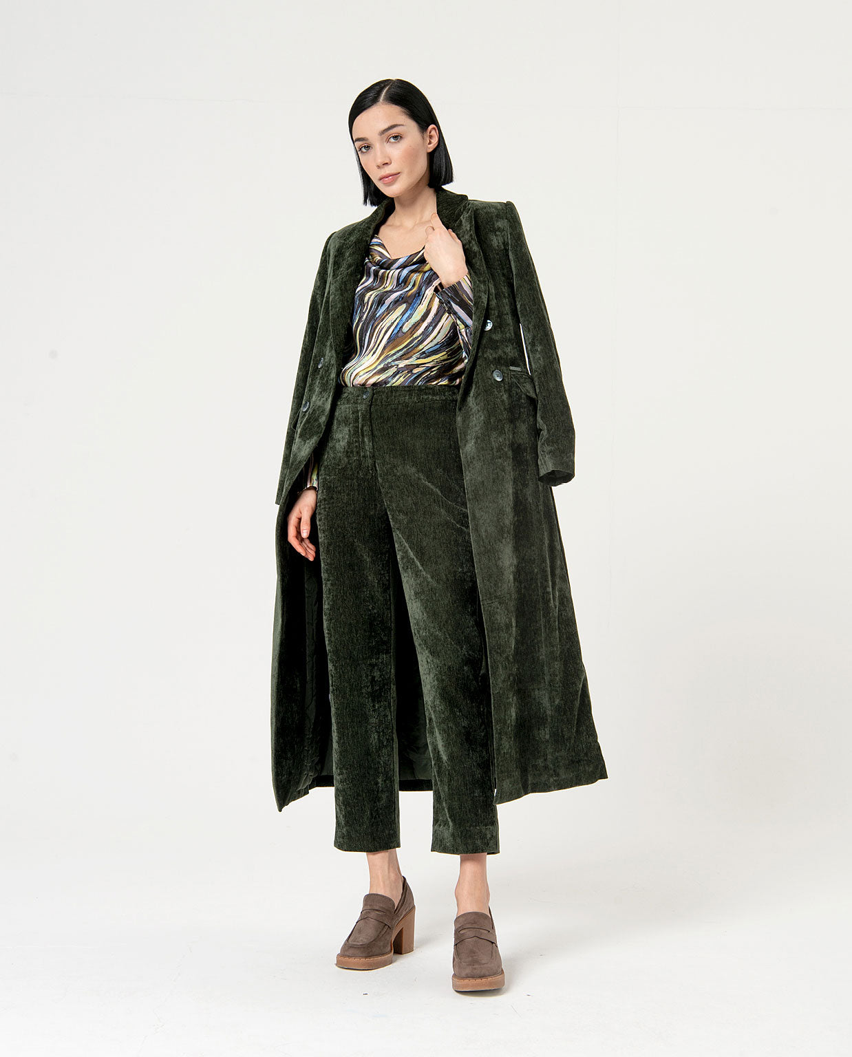 Surkana Draped Boat Neck Blouse. Green