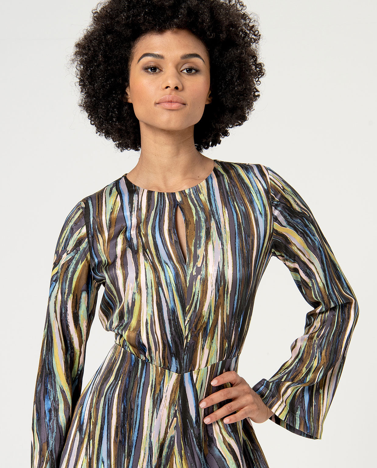 Surkana Printed Satin Flowing Jumpsuit Green