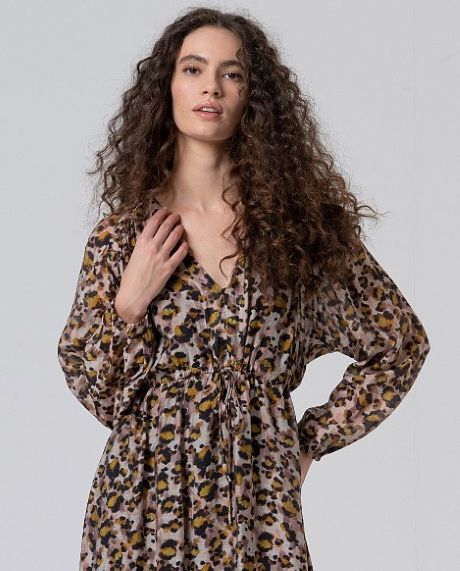 Surkana Long V Neck Dress with Waist Drawstring