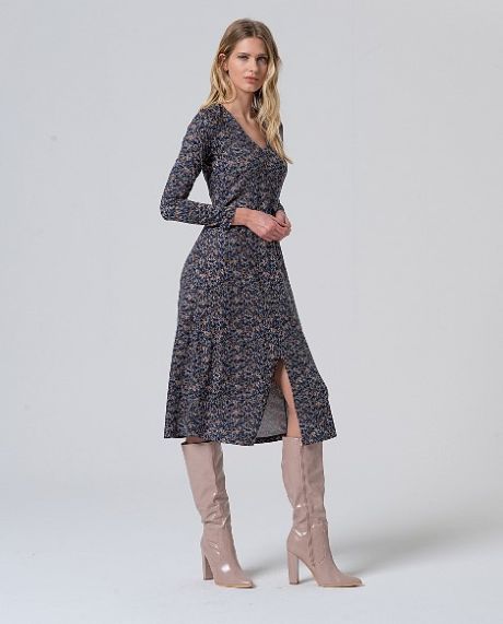Surkana Long V Neck Dress Blue