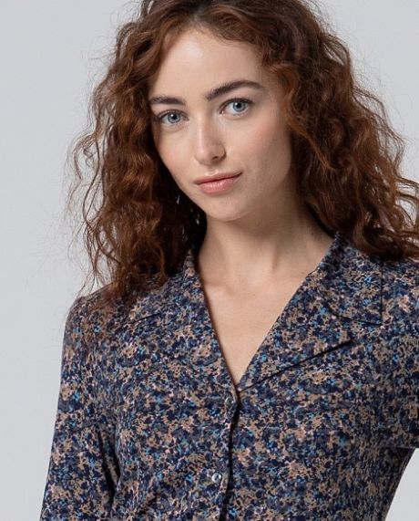 Surkana Smoking Collar Blouse - Blue