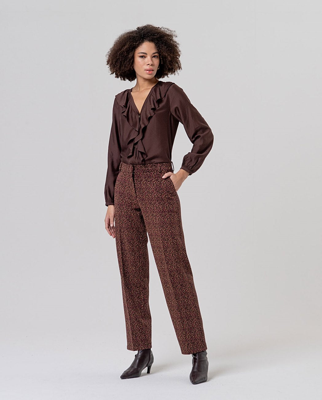 Surkana Straight Leg Trousers - Black & Rust Mix