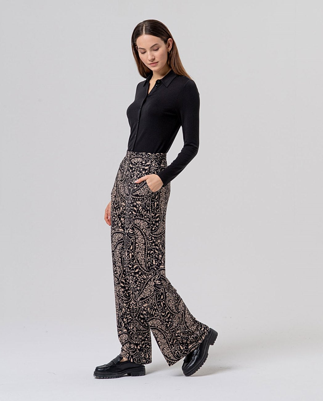Surkana Wide Leg Trousers - Black & Cream Mix