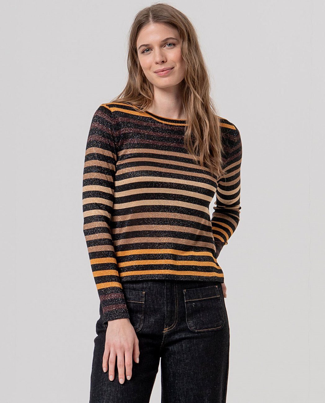 Surkana Striped Crew Neck Jumper - Black Mix