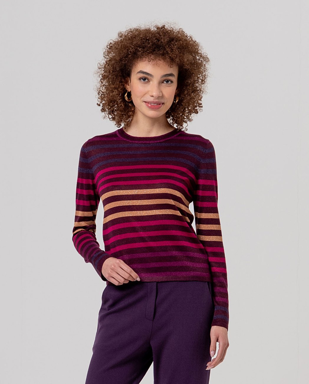 Surkana Striped Crew Neck Jumper - Purple Mix.