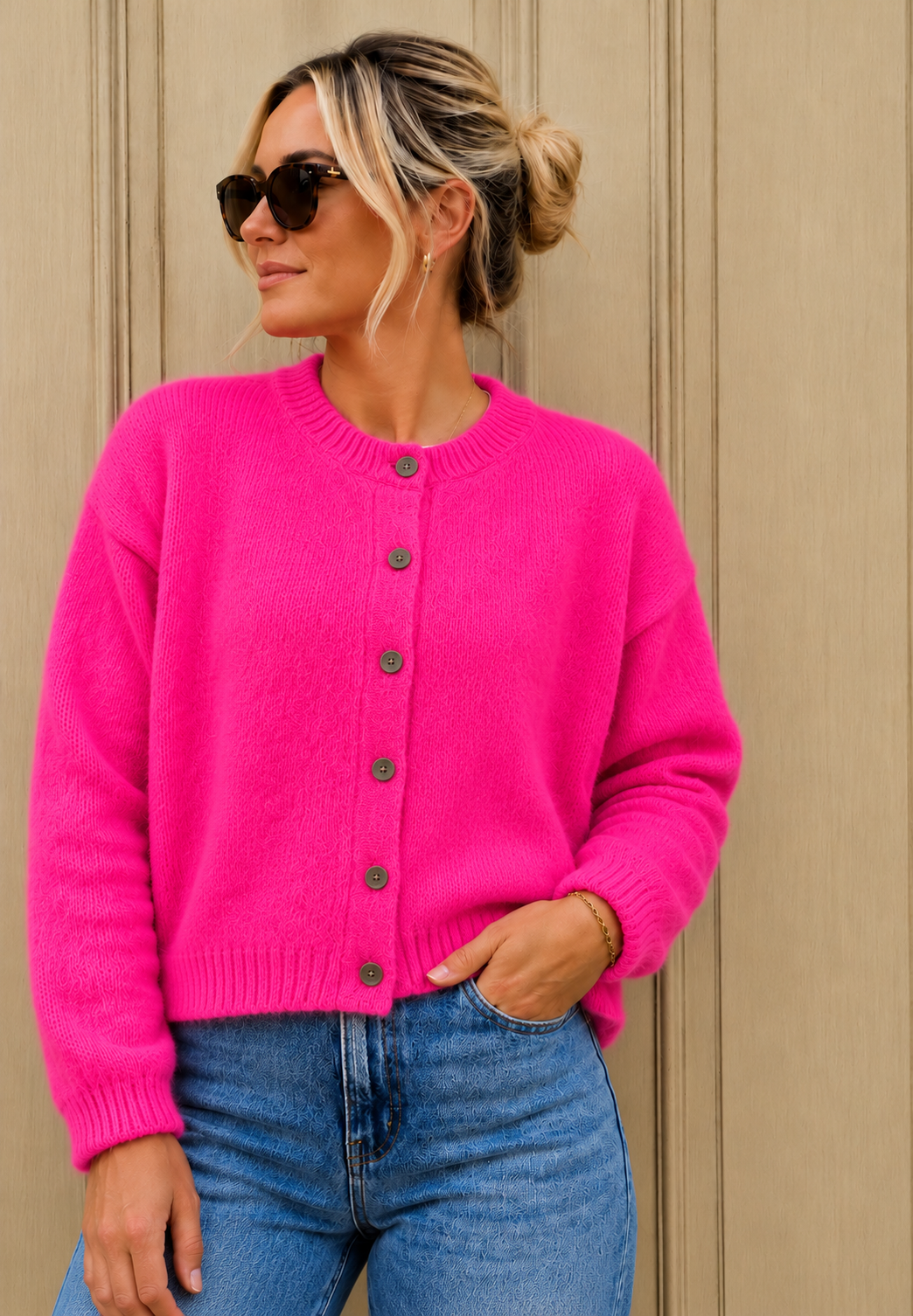 Sophie Kid Mohair Cardigan - Hot Pink.