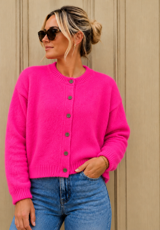 Sophie Kid Mohair Cardigan - Hot Pink.
