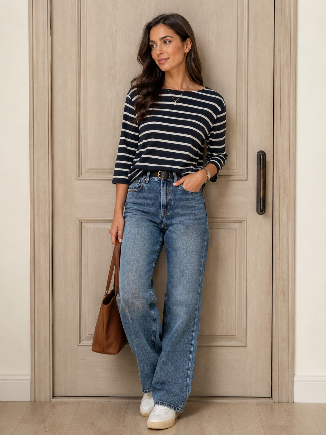 Part Two NelaPW T/Shirt - Navy with a white Stripe.