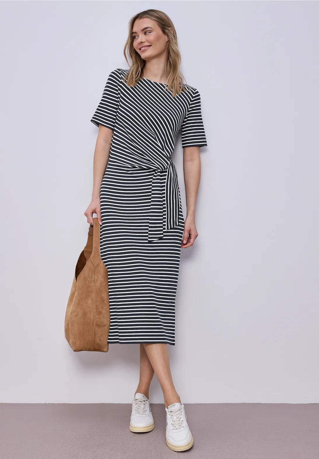 Street One Knot Jersey Dress - Navy & White Stripe