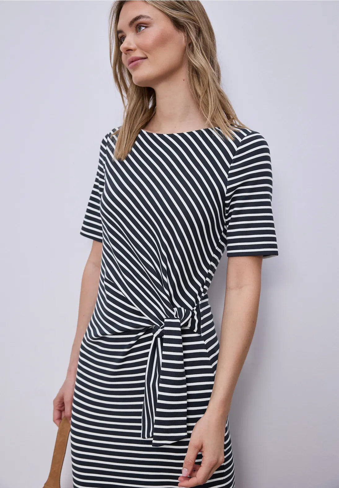 Street One Knot Jersey Dress - Navy & White Stripe