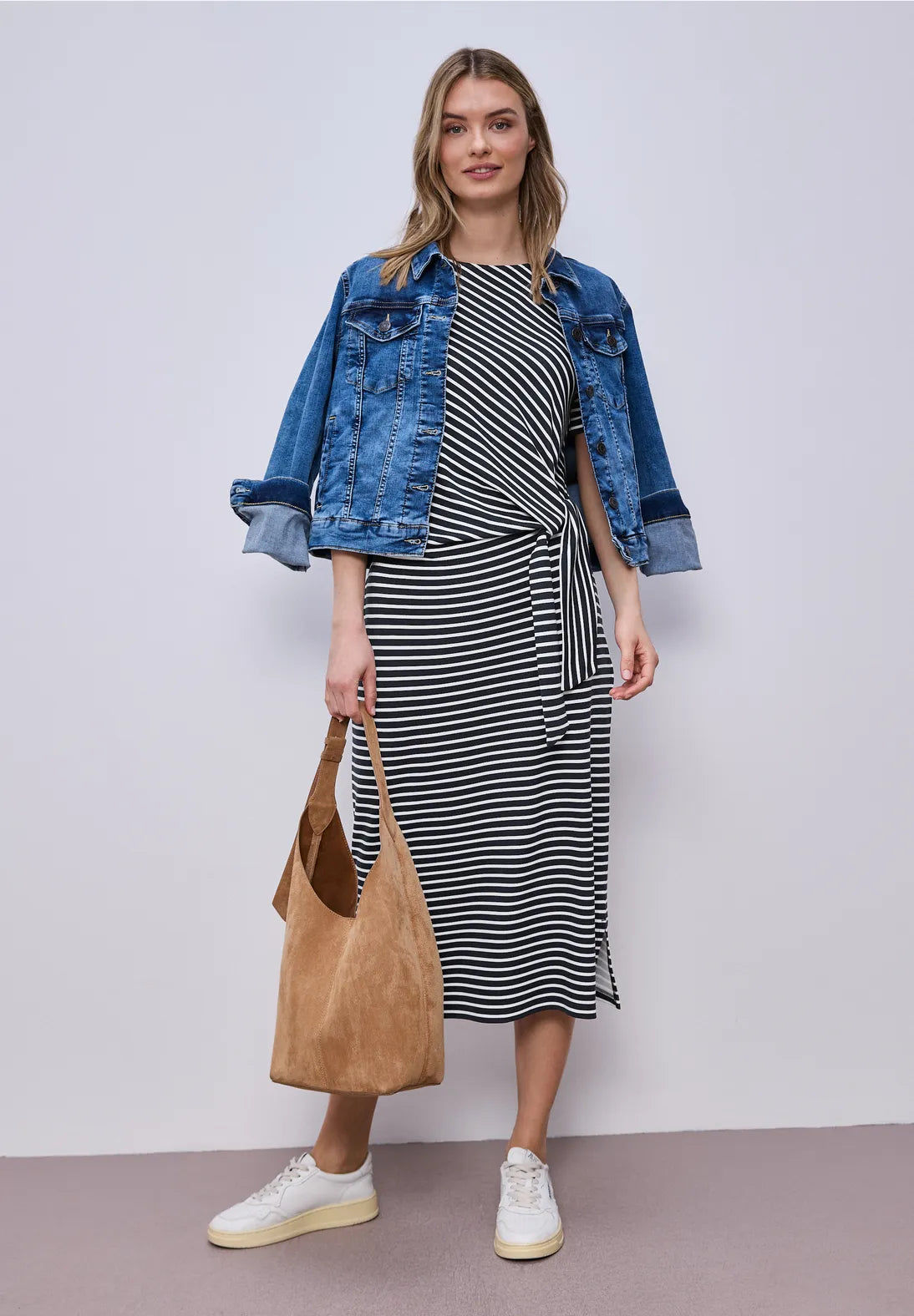 Street One Knot Jersey Dress - Navy & White Stripe