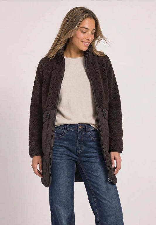 Street One Coat with Mixed Textures & Stand Up Collar - Brown.