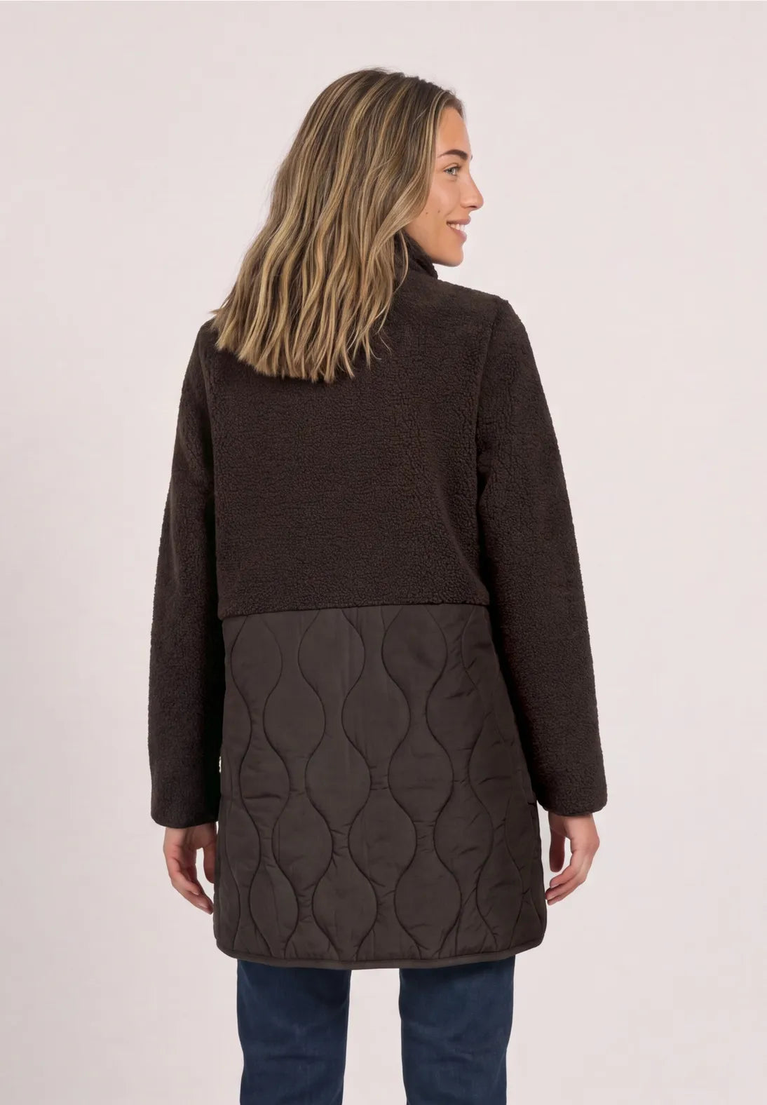 Street One Coat with Mixed Textures & Stand Up Collar - Brown.