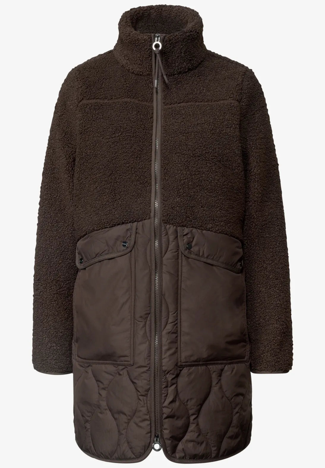 Street One Coat with Mixed Textures & Stand Up Collar - Brown.