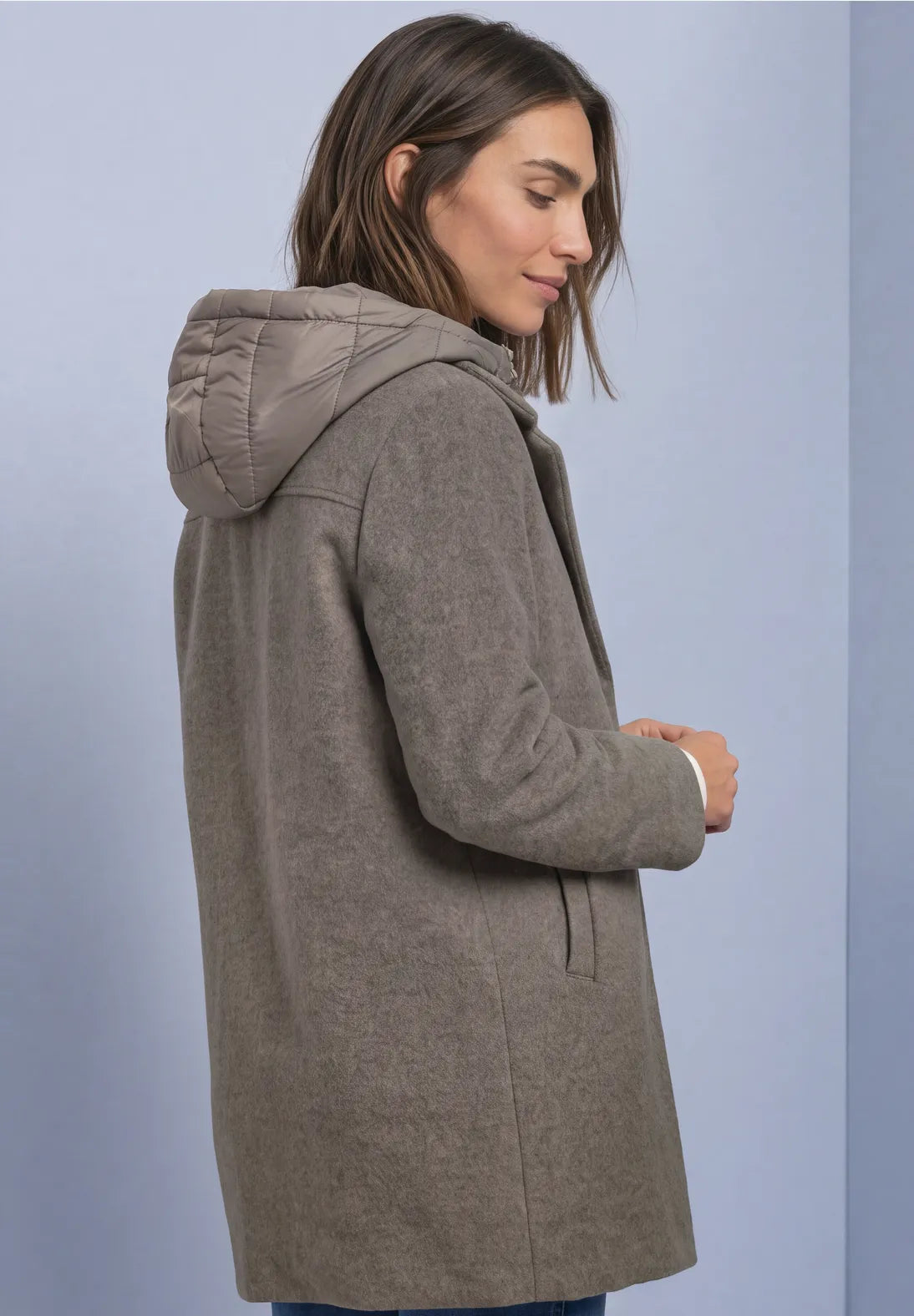 Street One Coat with Lapel & Hood - Mocha.