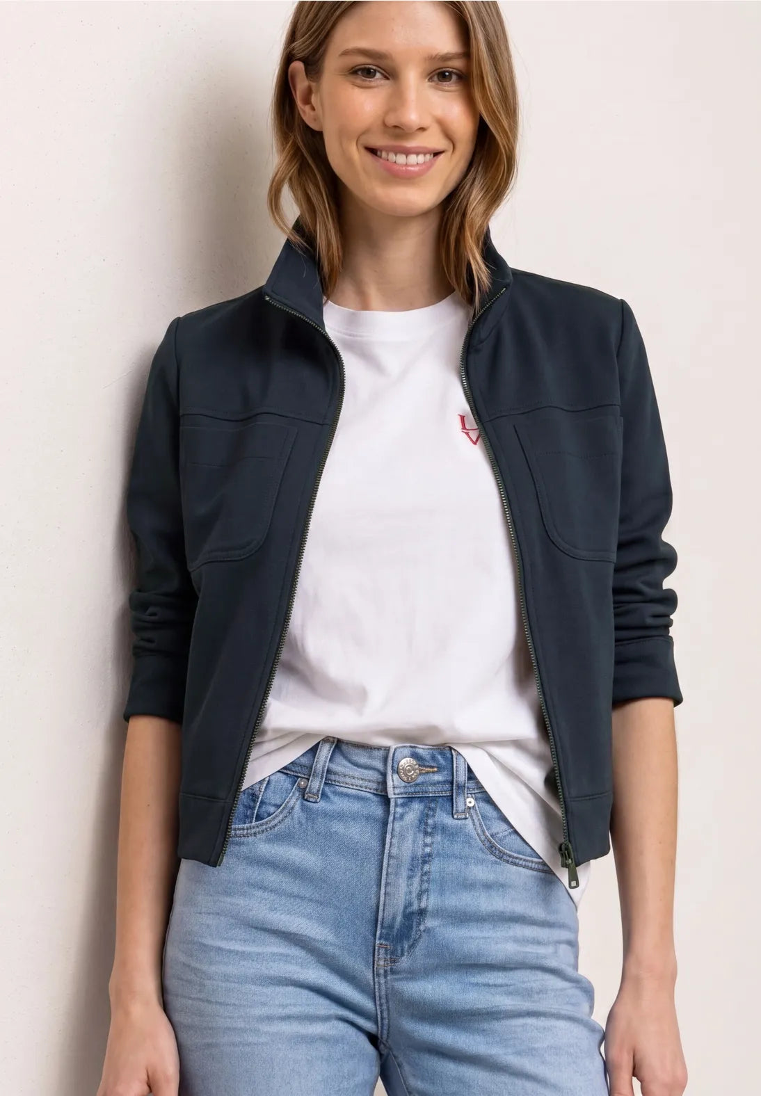 Street One Jacket with Zipper & Chest Pockets - Navy.